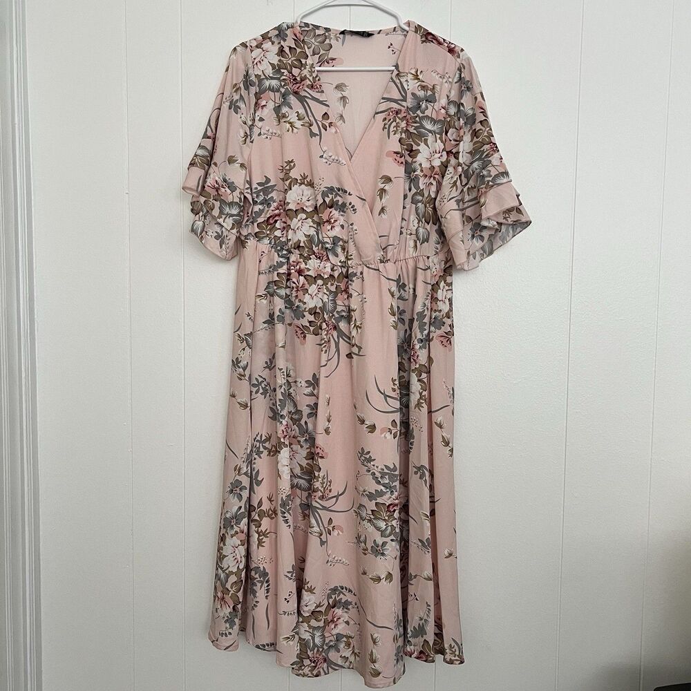 BloomChic Floral Elastic Waist Ruffles V-Neck Wedding Guest Dress Women’s 12